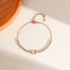 Close-up of rose gold butterfly bracelet with sparkling cubic zirconia – dainty and adjustable women's bracelet